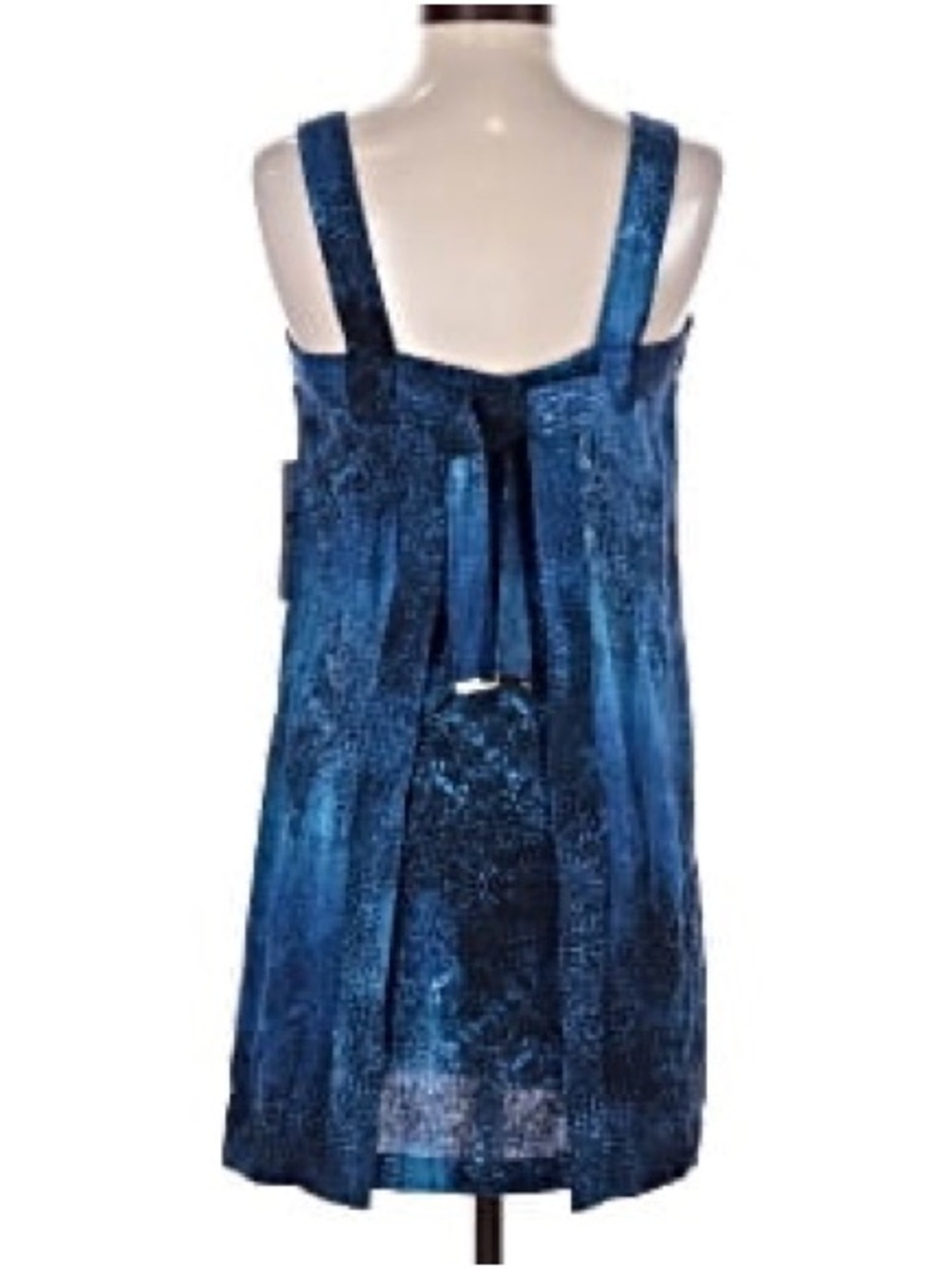 NWT New DKNY Blue Patterned Sleeveless Shift Mini Dress 10P Petite Linen